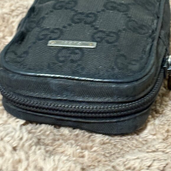 Gucci Black GG Monogram Canvas Small Pouch Bag Zipper Closure Logo Plate - Picture 10 of 14